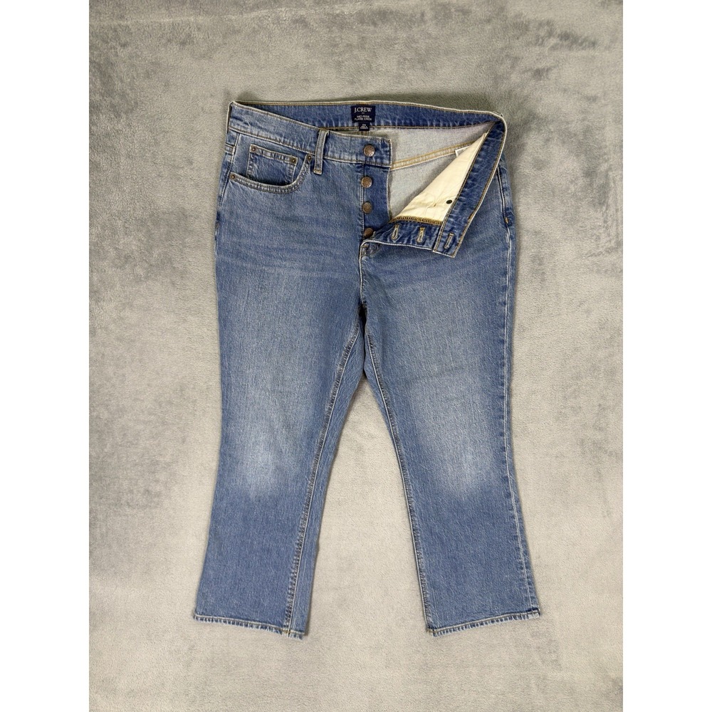J Crew Jeans Womens 29 Blue Medium Wash Mid Rise Flare Crop Button Fly